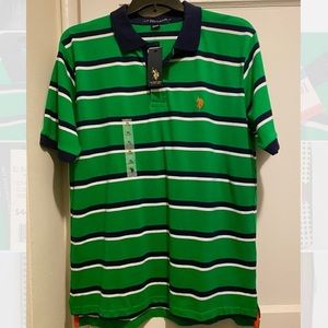 U.S. Polo Assn Men’s Short Sleeve Polo Green w/ Blue & White Stripes - XL NWT